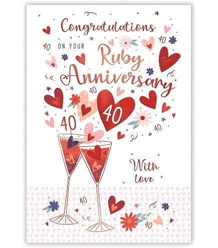 ICG 2025 Ruby Anniversary Card - 40 Years - Year You Were Married Card with Married in 1985 Love Hearts and Champagne Design and Special Finishes - Eco-Friendly Card for Couples, Both