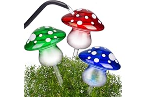 NiHome Glass Mushroom Plant Self Watering Globe Set of 3 Colors, Durable Hand-Blown Glass Bulbs Automatic Home Plant Hydration System for up to 3 Weeks, Easy Refill Design with Adjustable Flow Rate