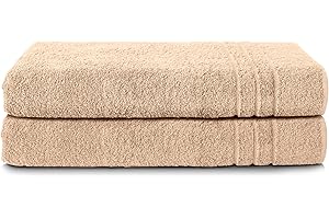 Komfortec Asciugamani 2 per Sauna 80x200 cm in 100% Cotone,470 g/m², Asciugamano Doccia Grande, Morbido, Asciugatura Rapida, Beige