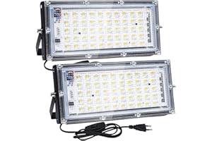 CREATESTAR Foco LED Exterior 50W, 2 Piezas Foco Proyector LED, 5000LM 6500K Blanco Frío Luz de Seguridad, IP65 Impermeable Led Exterior para Pasillo, Garaje, Patio y Jardín