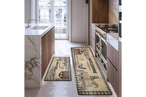 Yugarlibi Tappeto da cucina in PVC, antiscivolo, lavabile, anti-affaticamento, resistente all'olio, impermeabile, per cucina, sala da pranzo, corridoio, 44 x 75 + 44 x 120 cm