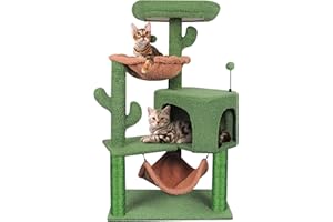 ROYPET 100cm Cat Tree with Sisal Scratching Posts for Indoor Cats,Cat Tower with Hammock and Hanging Ball Toy,Pet Furniture Activity Centre with Condo,Play Towers&Trees,Small Space,Green
