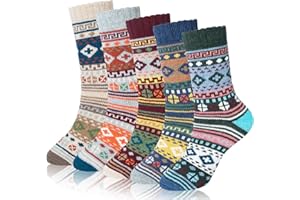 Chalier Finery 5 par skarpet damskich wełniane termiczne ciepłe skarpety dziewiarskie prezent, zimowe ciepłe nordyckie grube skarpetki dla kobiet, Beżowy/czerwony/szary/niebieski/zielony, 37-42 EU