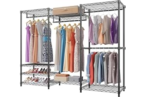 MONKLE - Stand Appendiabiti da terra con base con ripiani, 175 x 40 x 194 cm, portata 250 kg, Nero