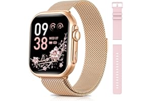 Sanorum Smartwatch Damen mit 1000mAh Akku, 1,85’’ AMOLED Fitnessuhr Damen mit Telefonfunktion/5ATM Wasserdicht/120+ Sportmodi/Herzfrequenz/SpO2/Blutdruck, Smartwatch für Android iOS, Roségold