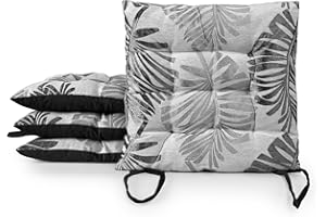 DH DREAMER HOME – Pack de 4 Cojines para Silla 40x40x5 cm – Uso Interior y Exterior, Extra Suaves y Acolchados, Funda de Poliéster y Relleno de Fibra Hueca Lavable - Monstera Negro