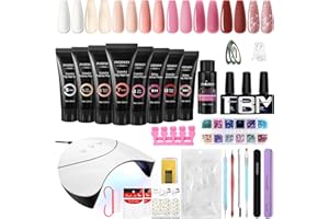 Kit Unghie Gel Completo, Phoenixy 8 Colori Rosa Gel Ricostruzione Unghie con Lampada per Unghie 36W U V/LED, Kit Ricostruzione Unghie Professionale con Base y Top Coat