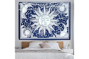 INDIAN CRAFT CASTLE ICC Sun and Moon Tapestry Wall Sheet Hanging Room Decor Bedroom Aesthetic Tapestries Mystic Art Ceiling Blanket Home Living Psychedelic Mystical Star Blue Tapestry 30 X 40 Inches