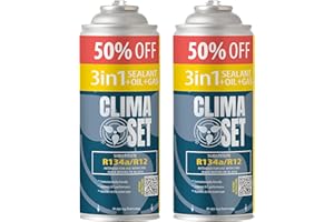 Clima Set R134 Réfrigérant de Climatisation 3en1 avec Produit d'Etanchéité et Huile - pour Climatisation Auto - Réfrigérant pour Climatiseur Auto - 2 Canettes de 235 g ECO