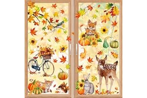 9 Blatt Herbst Fensterbilder Selbstklebend, Alluring Thanksgiving-Herbst-Deko, Herbstdeko Fenster Aufkleber, Blätter Fenster Doppelseitig für Kinderzimmer Cafe Buchhandlung Party 20x 30cm