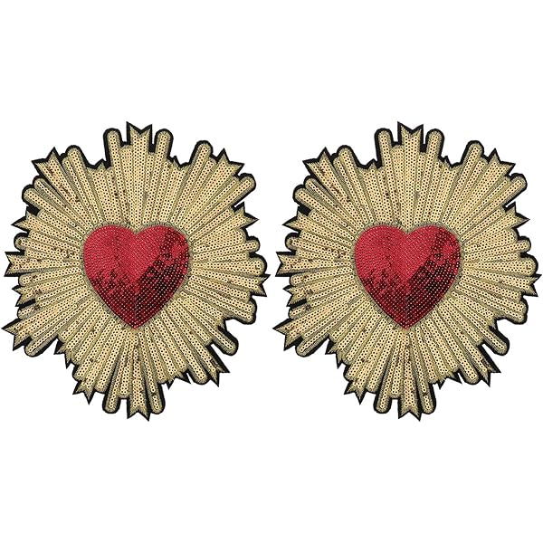 Toppe Cucite Con Perline E Strass A Cuore - Decorazione Fai Da Te Per Vestiti E Zaini (Rosso)