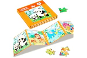 JOIBABE Magnetic Puzzles for toddlers 2 3 year olds, travel toys jigsaw puzzles plane activities for kids, 73pcs 4-in-1 Animal Jigsaw Puzzles Book, travel games for kids 4 5 boys and girls