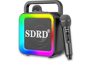 DLARA Machine à karaoké avec deux microphones sans fil, haut-parleur Bluetooth portable pour adultes et enfants, système de sonorisation rechargeable pour fête à la maison, mariage, église, pique-nique,