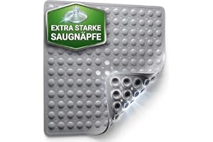 SilverRack Duschmatta, Halkfri, 53 x 53 cm (Grå) - BPA-fri för Barn, Maskintvättbar och Mögelresistent - Duschinlägg