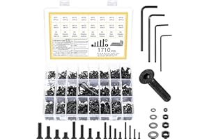YILUXMYYXGS 1710 PcsVis M2 M3 M4 M5, Boulons et Écrous Set, Vis à Tête Fraisée Plate à Six Pans Creux et Rondelles, Assortiment de Vis à Tête Cylindrique à Six Pans Creux et écrous et Rondelles, avec Clé (Noir)
