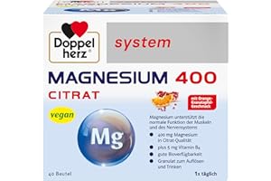 ‎DOPPELHERZ Doppelherz system MAGNESIUM 400 CITRAT – Magnesium als Beitrag für die normale Funktion der Muskeln und des Nervensystems – 40 Portionsbeutel