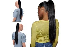 ‎CAISHA CAISHA 60cm Glatt Pferdeschwanz Mit Butterflyklammer Haarteil Zopf Hitzebeständig Haarverlängerung Schwarz H601