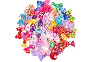 Berkelen Ozdoby do włosów dla psów, 50 sztuk, kokardki do włosów psa, z gumową taśmą, akcesoria do długich włosów, dla zwierząt domowych, psów, kotów, szczeniaków, losowy kolor