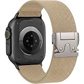 Minesk Apple Watch ile Uyumlu Elastik Spor Bileklik 49mm 46mm 45mm 44mm 42mm i&ccedil;in Ayarlanabilir Paraş&uuml;t Tokalı Naylon Kumaş K