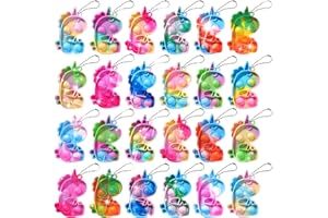 FIDWOD Mini Pop Fidget Toys for Kids: Unicorn Keychain Party Bag Fillers Pack - Bubble Sensory Bulk Gifts Set - Stress Relief School Supplies Prizes Hand Spinners 24 PCS