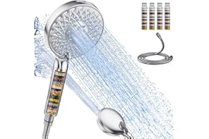 SR SUN RISE Duschkopf mit Filter，9 Strahlarten Duschkopf mit Schlauch，Handbrause mit 4 Duschfilter，Hochdruck Handbrause mit 20 Schichten Filtrierung für Hartes Wasser，Rest-Chlor，Schwermetall，Bakterien
