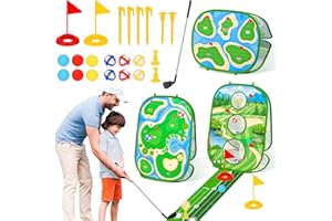 Homgaty Golf Chipping Game & Putting Mat Set 3-in-1 - Portable Foldable Design with Sticky Golf Balls, Practice Net & Indoor/Outdoor Golfs Mat for Adults Youth Garden Games