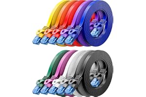 deleyCON 10x 1m CAT6 Platt Nätverkskabel 1000 Mbit Gigabit LAN - Cat 6 RJ45 Ethernet Patchkabel Tunt Installationskabel Platt