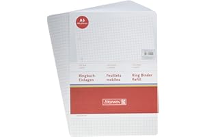 Brunnen - Fogli per raccoglitore ad anelli, formato A5, 70 g/mq, a quadretti, 100 fogli, bianco