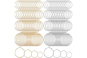 YOLEV 96 Stück Ohrring Creolen Gold Groß für Schmuckherstellung Offene Perlen Silber Hoop Earrings Runde Creolen Ohrringe Rohlinge Selber Machen DIY Handwerk 20 mm 25 mm 30 mm 40 mm