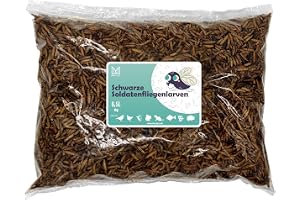 BSF Larver 1 kg (6,5 l) - Torkade svarta soldater fluglarver näringsrika snacks för reptiler, gnagare, fåglar och fisk