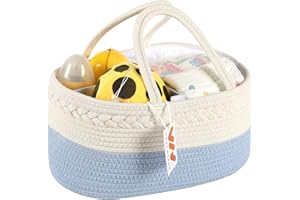WHATWEARS Baby Nappy Caddy Organizer, Cotton Rope Woven Multifunctional Caddy-Nursery Storage Bin Nappy Toys Storage Basket with Changeable Compartments, Newborn Shower Gift Diaper Tote Bag (Blue)