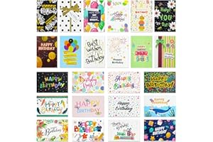 Zyluniy 24 Pezzi Biglietto di Auguri Compleanno, Biglietti di Vompleanno con Busta e Adesivi, Cartoline Biglietti Piegati Compleanno per Uomini, Donne, Bambini, Biglietti Auguri di Buon