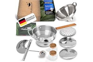MÜHLENWERK 𝐌Ü𝐇𝐋𝐄𝐍𝐖𝐄𝐑𝐊 Passiermühle Edelstahl inkl. Marmeladengläser, Trichter & 3 Passiersieb-Einlagen [naturreines Eichenholz] 2,3 L Füllvolumen > Passiergerät für Soßen, Marmeladen, Apfelmus Passetout
