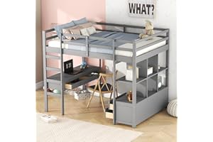 KecDuey Letto a soppalco, 140 x 200 cm, in legno, per bambini e bambine, 140 x 200 cm (grigio, 140 x 200 cm), WX000701