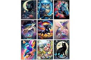 Mrnsiet 9 Pack Animals Diamond Painting Kits for Adults-5D DIY Diamond Art Kits for Adults, Paint by Diamonds Gem Art Kits for Adults for Gift Home Wall Decor(9 Pack,12x16inch)