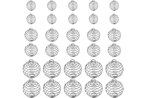 Seatecks 30 gabbie a spirale per perline, 3 dimensioni, placcate in argento, ciondoli per collane e gioielli (15 mm, 25 mm, 30 mm)
