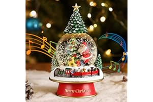 ‎LEWONDR Lewondr Weihnachts-Schneekugel mit Musik und Licht, Zug und Weihnachtsmann Elektrische Schneekugel mit Wirbelnden Schneeflocken & 8 Lieder, Batterie & USB Betriebene Weihnachts-Wasserkugel