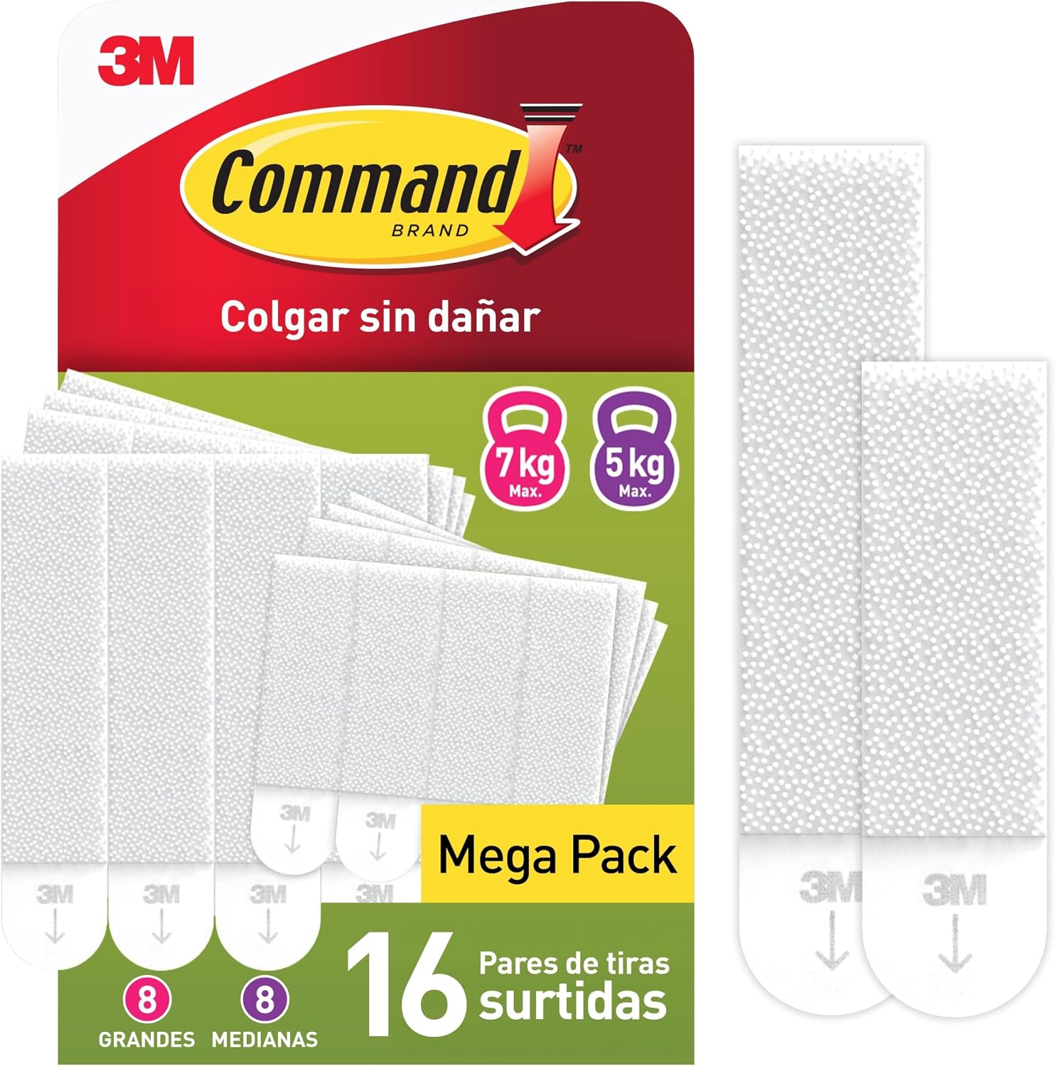 Command Tiras Adhesivas para Colgar Cuadros, 8 Pares de Tiras Medianas y 8 Grandes Blancas - Para Marcos, Espejos y Otros Adornos - Colgar sin Agujeros ni Taladrar