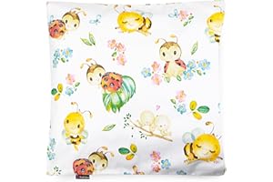 ‎PINKZEBRA PinkZebra Kopfkissenbezug Kinder, Kissenbezug 80 x 80 cm aus 100% Baumwolle, Kissenhülle Jungen, Öko-tex Standard 100, Kinderbezüge mit Reißverschluss, Marienkäfer