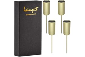 ‎HEIMZEIT heimzeit Kerzenhalter zum Stecken für Stabkerzen Ø22 mm und Tischkerzen aus Metall [4 Stück, Rund] Farbe: Gold, Stilvolles Design, Kerzenstecker Adventskranz für eine Elegante Raumdekoration
