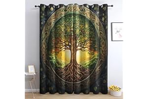 SZLYZM Baum des Lebens Vorhänge, Verdunklungsvorhänge mit Muster Wikinger, Vorhang Blickdicht mit Ösen, Gardinen für Wohnzimmer Schlafzimmer Kinderzimmer Deko 2er Set - 220x140 (H X B) (Q1-&222)