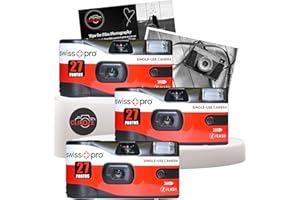 Disposable Camera Bundle with Swiss+Pro Disposable Camera Single-Use Film Cameras with 27 Exposures and Clikoze Disposable Photography Tips Card (3 Pack)