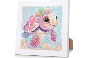 PUJEKNM Schildkröten Diamond Painting Kinder Mit Holzrahmen,Set Full Diamant Painting Bilder Kinder Tiere,5D Diamond Painting Mädchen,DIY Mosaikherstellung Arts Craft für Home Wand Decor 18x18cm
