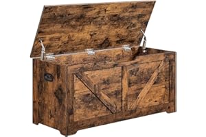 VASAGLE LSB060T01- Arcón de almacenamiento de 100 x 40 x 46 cm, banco para zapatos, estilo granero, para pasillo, dormitorio, sala de estar, marrón rústico