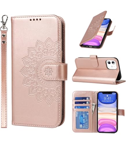 Custodia Portafoglio Per IPhone 11 - In Pelle PU Con Porta Carte, Cinghia Regolabile, Oro Rosa - Foto 6