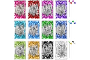 TNSLAND 1200 pezzi spilli con testa colorata, spille colorate per hijab, spille con testa grande spilli lunghi, ago da cucito spille in acciaio inox per cucito (12 colori, 100 per scatola)