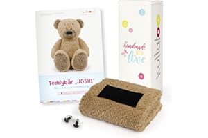 kullaloo Ensemble de tissus/cadeau à coudre pour ours en peluche – Avec instructions de couture (français non garanti) imprimées, peluche et yeux de sécurité, emballé dans une charmante boîte cadeau