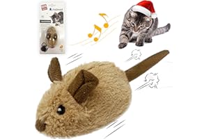 GiGwi Moving Cat Toy Mouse, Interactive Cat Toys Mice Electronic with Furry Tail, Automatic Squeaky Cat Toys for Kitten Indoor/Outdoor Exercise (Brown-Ear)