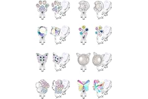 CASSIECA 8 Paare Ohrclips für Mädchen Clip On Ohrring Kinder No Piercings Ohrringe Blumen Schmetterlinge Katzenpfoten Sterne Herz Hypoallergen Ohrringe Zirkon Mädchen Verkleiden Sich Schmuck