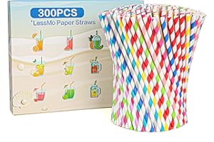 LessMo 300 Pcs Pailles Papier Réutilisables, Paille Coloré pour Mason Jar, Verre, Anniversaire, Mariage, Noël, Douche de Bébé, Célébration et Fête-10 Couleurs